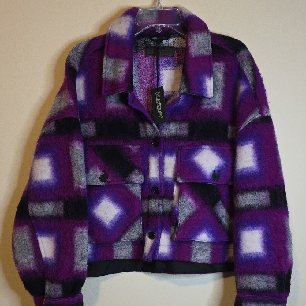 Blank NYC Purple and Black Checkered Teddy Jacket